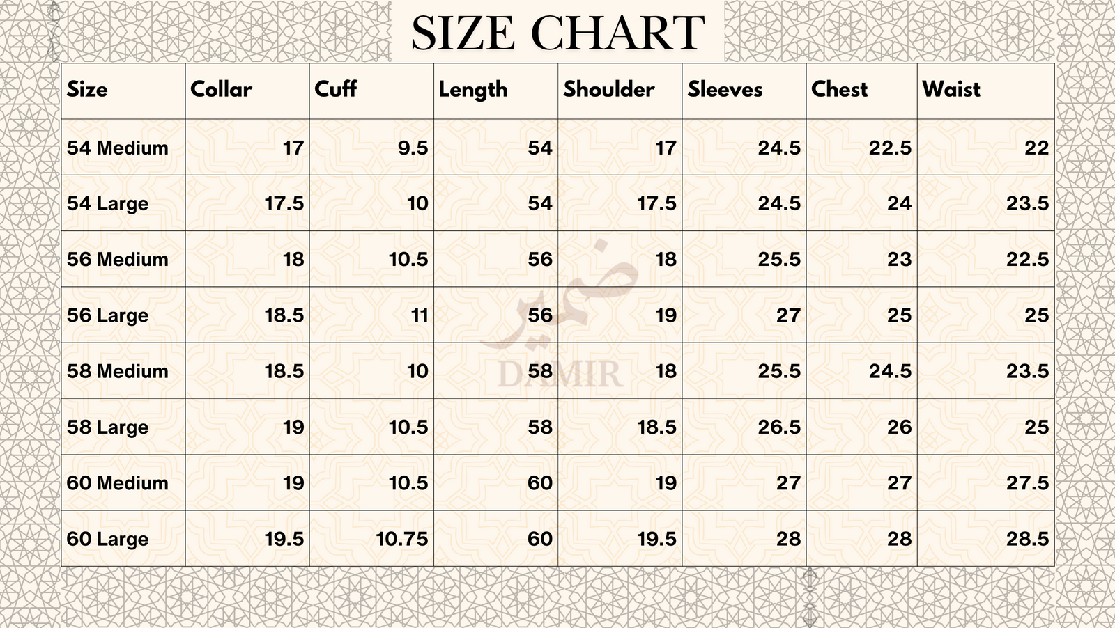 Size chart