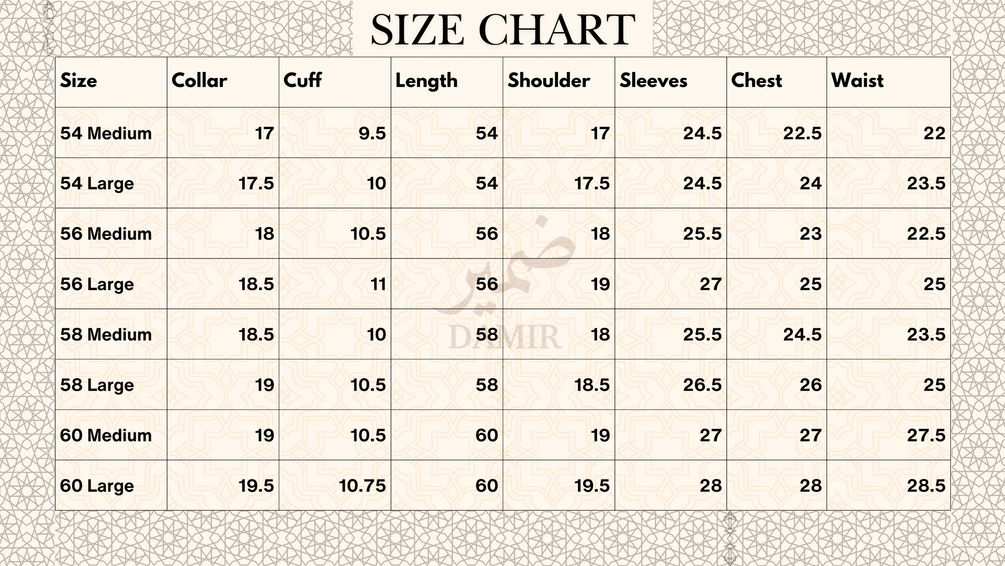 Size chart