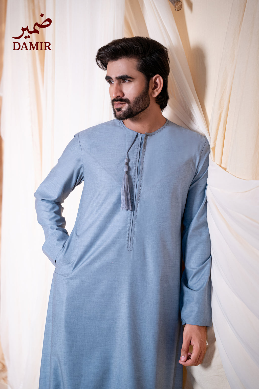 Damir Emirati Tassel Thobe - Steel Gray